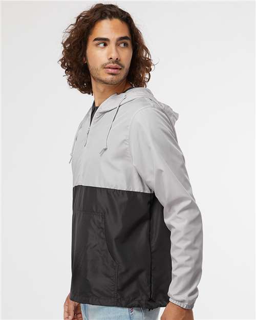 Independent Trading Co. EXP54LWP Unisex Lightweight Quarter-Zip Windbreaker Pullover Jacket - Smoke/ Graphite - model side