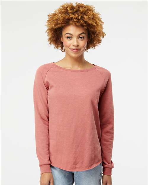Independent Trading Co. PRM2000 Women's California Wave Wash Crewneck Sweatshirt - Dusty Rose - model front
