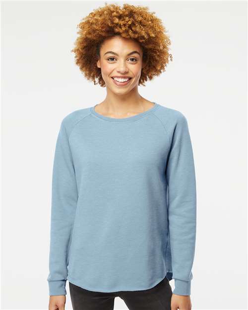Independent Trading Co. PRM2000 Women's California Wave Wash Crewneck Sweatshirt - Misty Blue - model front