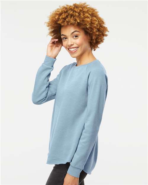 Independent Trading Co. PRM2000 Women's California Wave Wash Crewneck Sweatshirt - Misty Blue - model side
