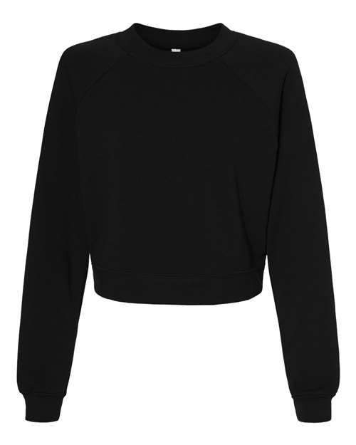 BELLA + CANVAS 7505 Women's Crop Raglan Crewneck Sweatshirt - Black - front