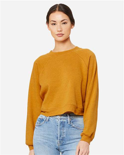 BELLA + CANVAS 7505 Women's Crop Raglan Crewneck Sweatshirt - Heather Mustard - model front