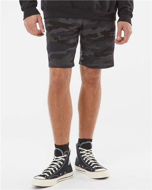 Independent Trading Co. IND20SRT Men's Midweight Fleece Shorts - Black Camo - model front