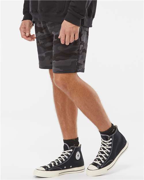 Independent Trading Co. IND20SRT Men's Midweight Fleece Shorts - Black Camo - model side