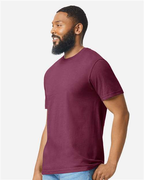 Gildan 64000CVC Unisex Softstyle CVC T-Shirt - Maroon Mist - model side