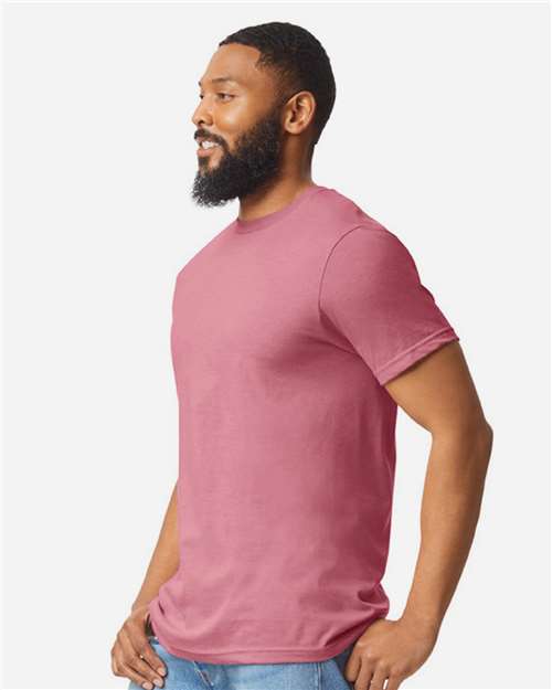 Gildan 64000CVC Unisex Softstyle CVC T-Shirt - Plumrose - model side