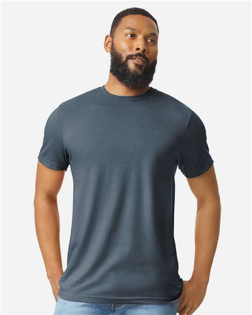 Gildan 64000CVC Unisex Softstyle CVC T-Shirt - Steel Blue - model front