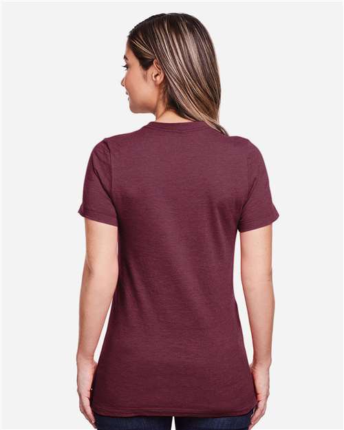 Gildan 64001LCVC Women's Softstyle CVC T-Shirt - Maroon Mist - model back