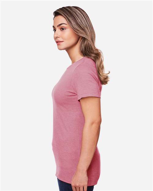 Gildan 64001LCVC Women's Softstyle CVC T-Shirt - Plumrose - model side