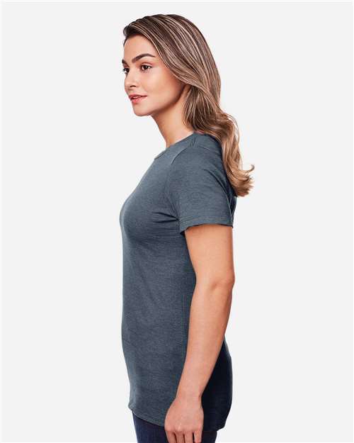 Gildan 64001LCVC Women's Softstyle CVC T-Shirt - Steel Blue - model side