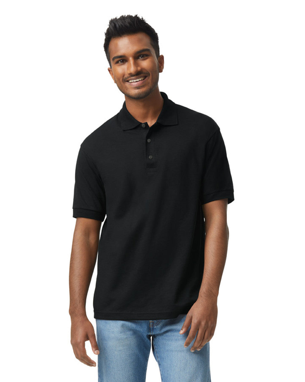 Gildan G880 DryBlend Jersey Knit Sport Shirt - Black - model front