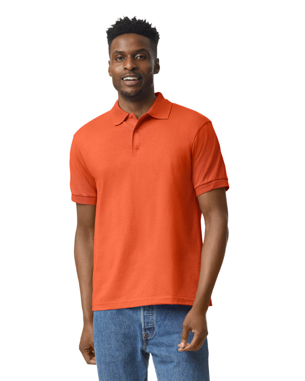 Gildan G880 DryBlend Jersey Knit Sport Shirt - Orange - model front