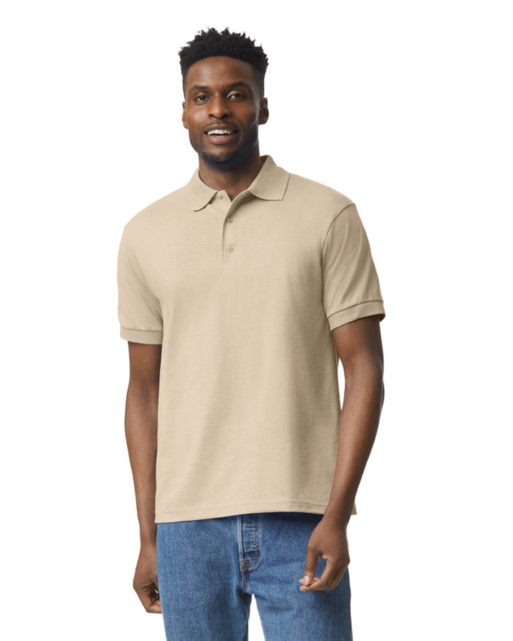 Gildan G880 DryBlend Jersey Knit Sport Shirt - Sand - model front