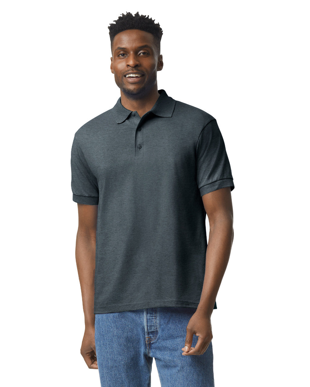 Gildan G880 DryBlend Jersey Knit Sport Shirt - Dark Heather - model front