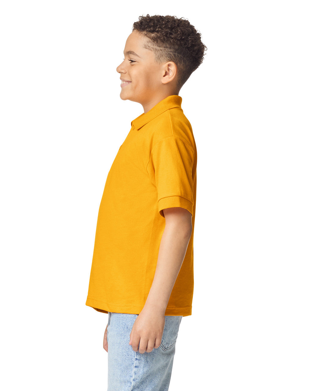 Gildan 8800B Youth DryBlend Jersey Polo - Gold - model side