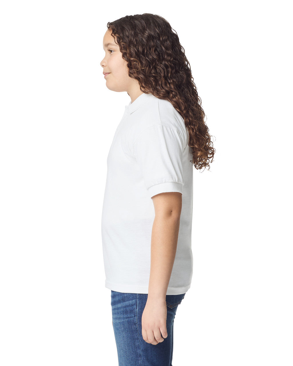 Gildan 8800B Youth DryBlend Jersey Polo - White - model side