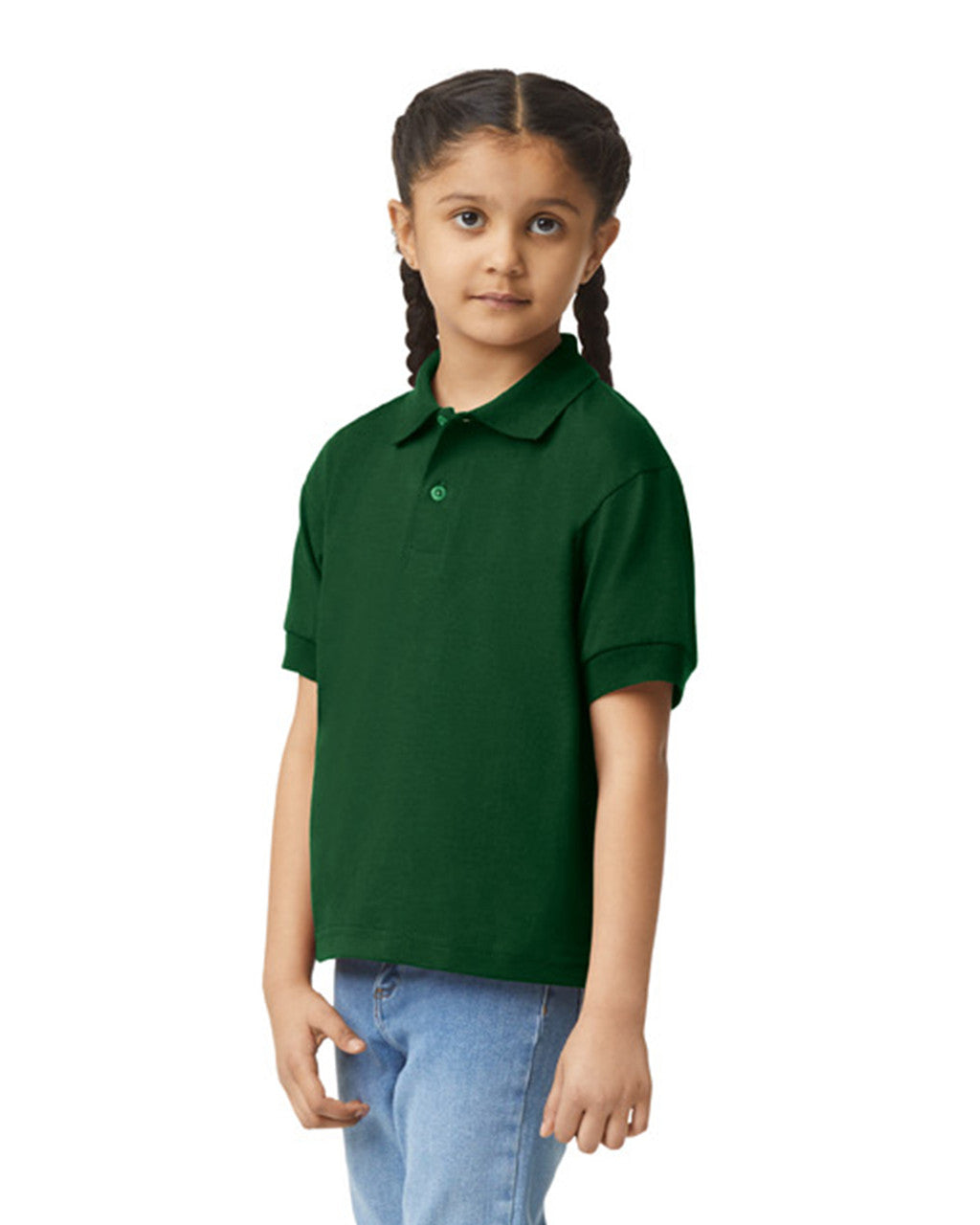 Gildan 8800B Youth DryBlend Jersey Polo - Forest Green - model side