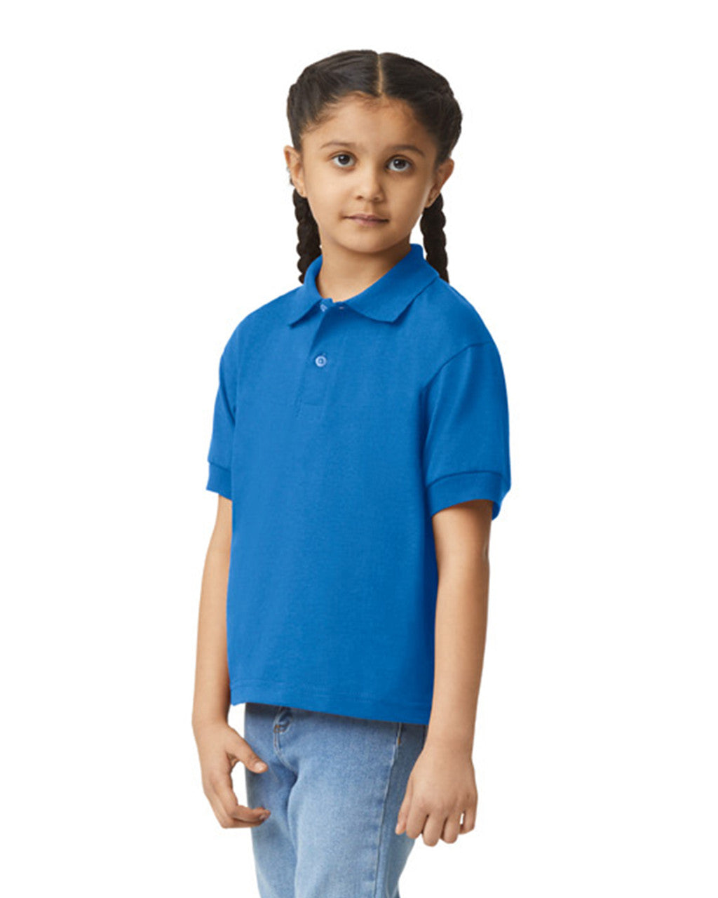 Gildan 8800B Youth DryBlend Jersey Polo - Royal - model side