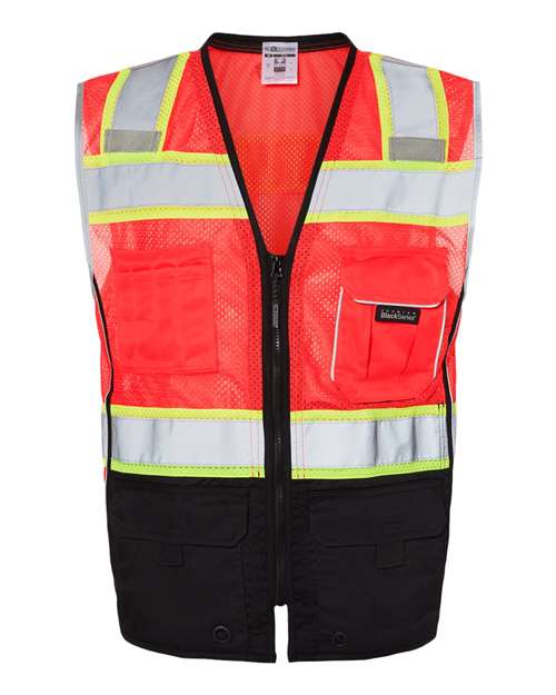 Kishigo 1515-1516 Unisex Premium Black Series Black Bottom Class 2 Vest - Fluorescent Red (1715) - front