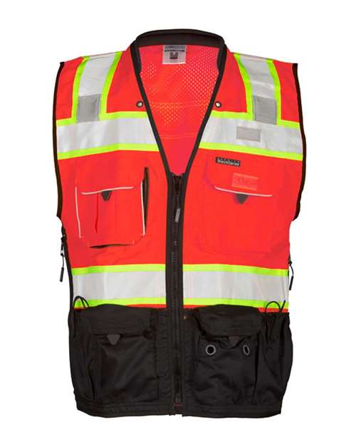 Kishigo S5002-5003 Unisex Premium Black Series Surveyors Vest - Fluorescent Red (S5702) - front