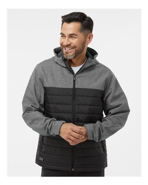 DRI DUCK 5324 Men's Pinnacle Soft Shell Puffer Jacket - Black Heather/ Black - model front