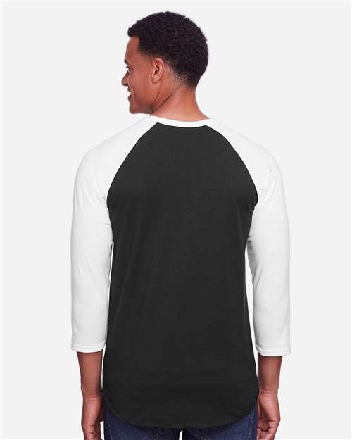 Jerzees 560RR Premium Blend Ringspun Three-Quarter Sleeve Raglan Baseball T-Shirt - Black Ink/ White - model back