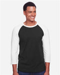 Jerzees 560RR Premium Blend Ringspun Three-Quarter Sleeve Raglan Baseball T-Shirt - Black Ink/ White - model front