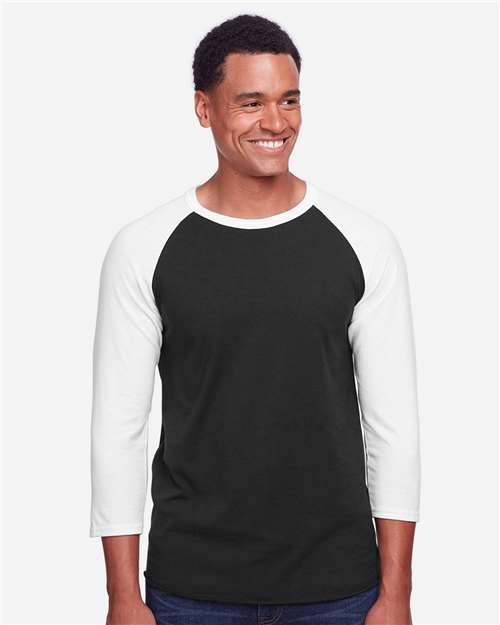 Jerzees 560RR Premium Blend Ringspun Three-Quarter Sleeve Raglan Baseball T-Shirt - Black Ink/ White - model front