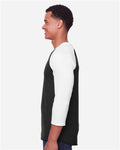 Jerzees 560RR Premium Blend Ringspun Three-Quarter Sleeve Raglan Baseball T-Shirt - Black Ink/ White - model side