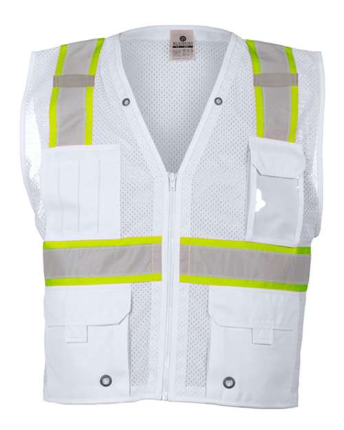 Kishigo B100-111 Unisex EV Series Enhanced Visibility Multi-Pocket Mesh Vest - White - B105 - front