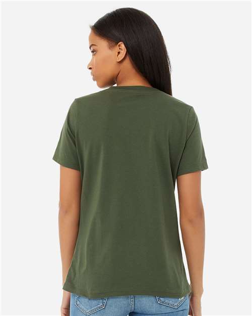 BELLA + CANVAS 6405 Women’s Relaxed Jersey V-Neck Tee - Military Green - model back