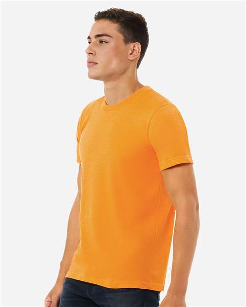 Bella+Canvas 3001CVC Unisex Heather CVC Short Sleeve Tee - Heather Marmalade - model side