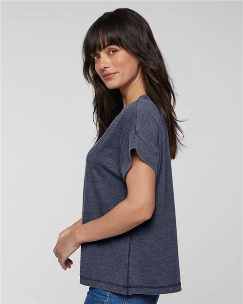 LAT 3502 Women's Vintage Wash Tee - Washed Navy - model side