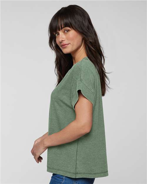LAT 3502 Women's Vintage Wash Tee - Washed Basil - model side