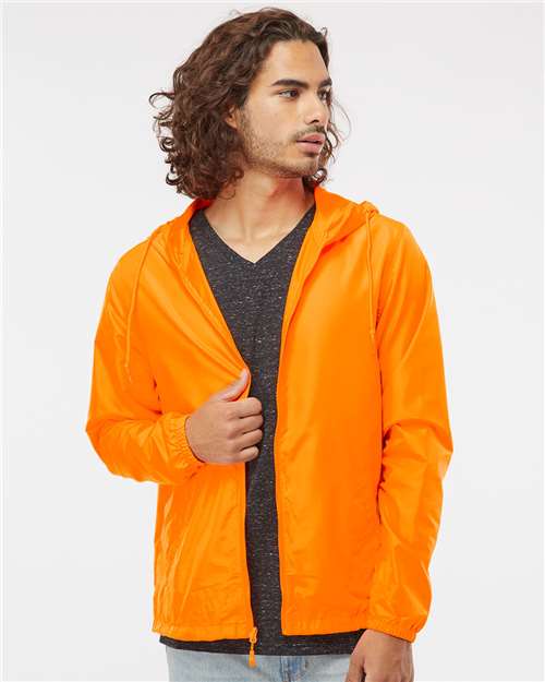 Independent Trading Co. EXP54LWZ Men's Lightweight Windbreaker Full-Zip Jacket - Safety Orange - model front