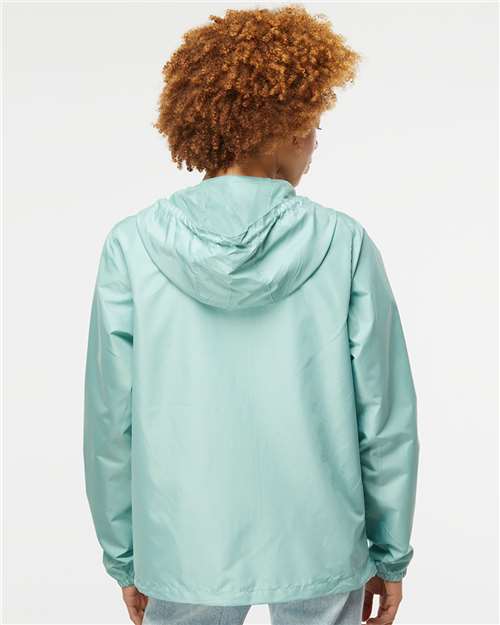 Independent Trading Co. EXP54LWZ Men's Lightweight Windbreaker Full-Zip Jacket - Aqua/ White Zipper - model back