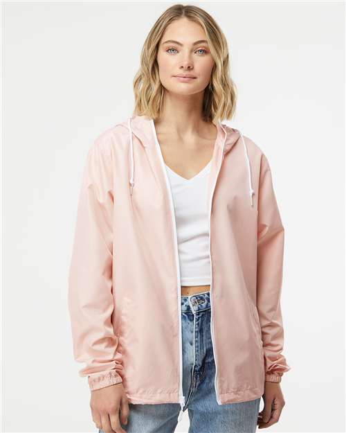 Independent Trading Co. EXP54LWZ Men's Lightweight Windbreaker Full-Zip Jacket - Blush/ White Zipper - model front