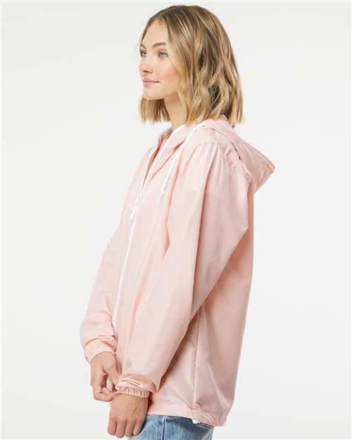 Independent Trading Co. EXP54LWZ Men's Lightweight Windbreaker Full-Zip Jacket - Blush/ White Zipper - model side