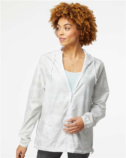 Independent Trading Co. EXP54LWZ Men's Lightweight Windbreaker Full-Zip Jacket - White Camo - model front