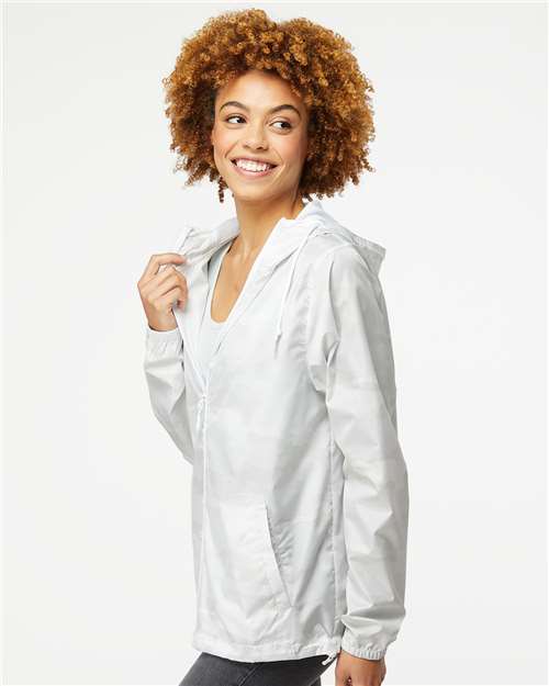 Independent Trading Co. EXP54LWZ Men's Lightweight Windbreaker Full-Zip Jacket - White Camo - model side