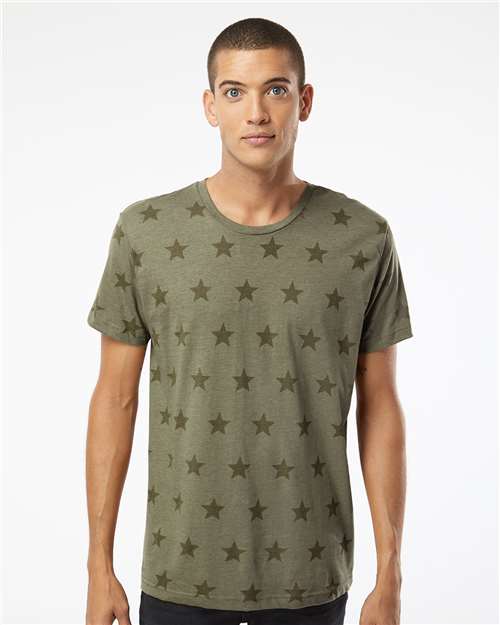 Code Five 3929 Unisex Star Print Tee - Military Green Star - model front