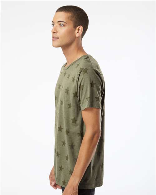 Code Five 3929 Unisex Star Print Tee - Military Green Star - model side