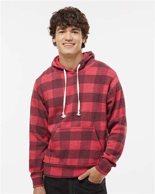 J America 8871 Triblend Fleece Hooded Sweatshirt - Red Triblend Buffalo - model front