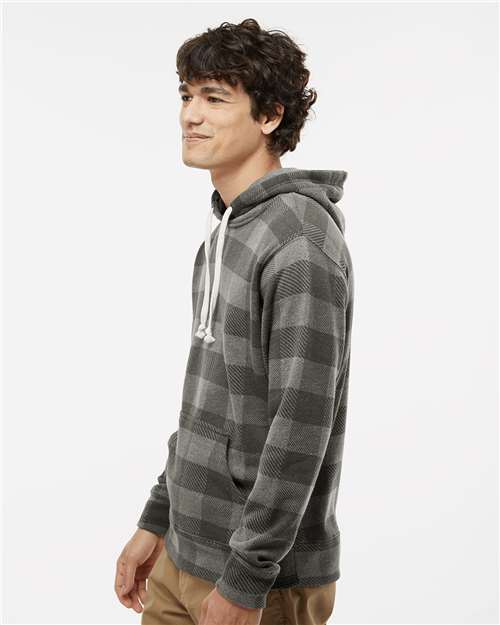 J America 8871 Triblend Fleece Hooded Sweatshirt - Smoke Triblend Buffalo - model side