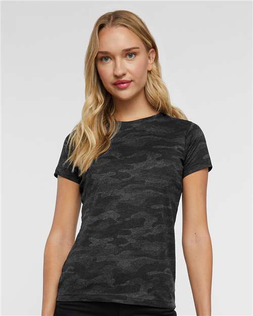 LAT 3516 Women's Fine Jersey Tee - Storm Camo - model front