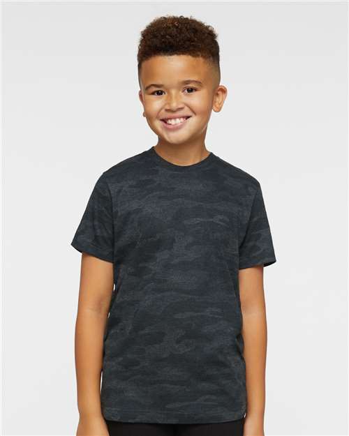 LAT 6101 Youth Fine Jersey Tee - Storm Camo - model front