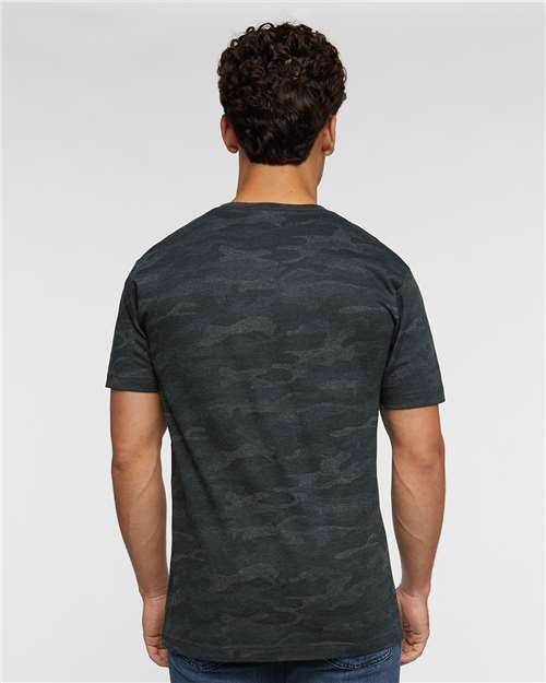 LAT 6901 Unisex Fine Jersey Tee - Storm Camo - model back