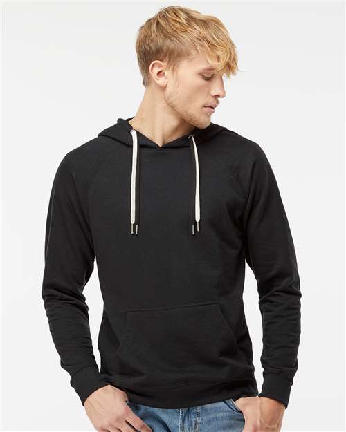 Independent Trading Co. SS1000 Unisex Icon Lightweight Loopback Terry Hooded Sweatshirt - Black - model front