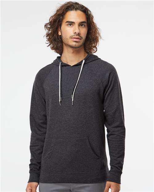 Independent Trading Co. SS1000 Unisex Icon Lightweight Loopback Terry Hooded Sweatshirt - Charcoal Heather - model front