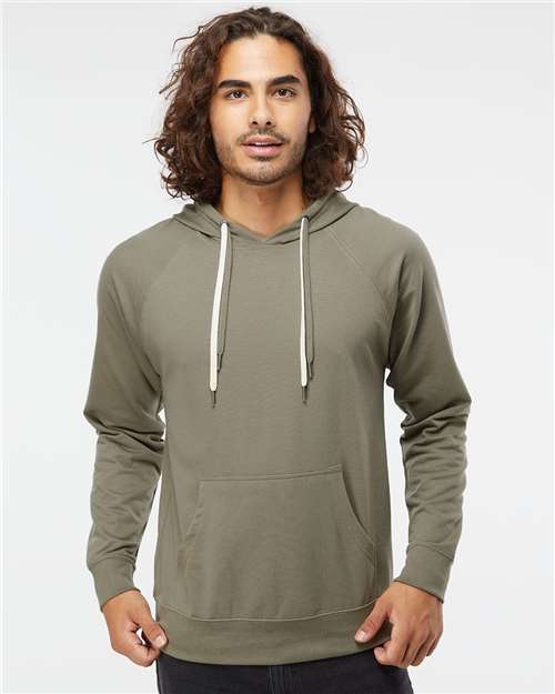 Independent Trading Co. SS1000 Unisex Icon Lightweight Loopback Terry Hooded Sweatshirt - Olive - model front